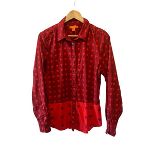 JOE FRESH Red Button Up Collared Heart Printed Shirt L